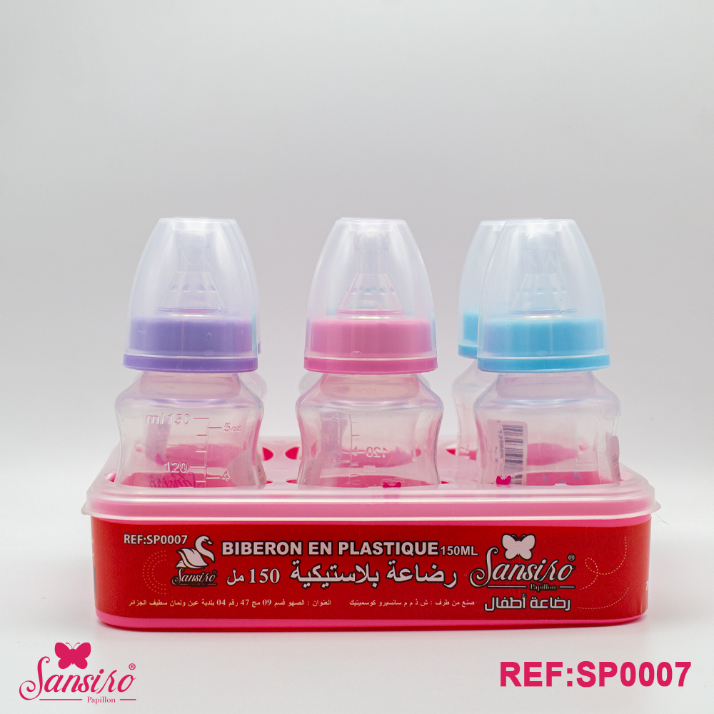 biberon sansiro papillon 150 ml 6 pièces en plastique sans bras.