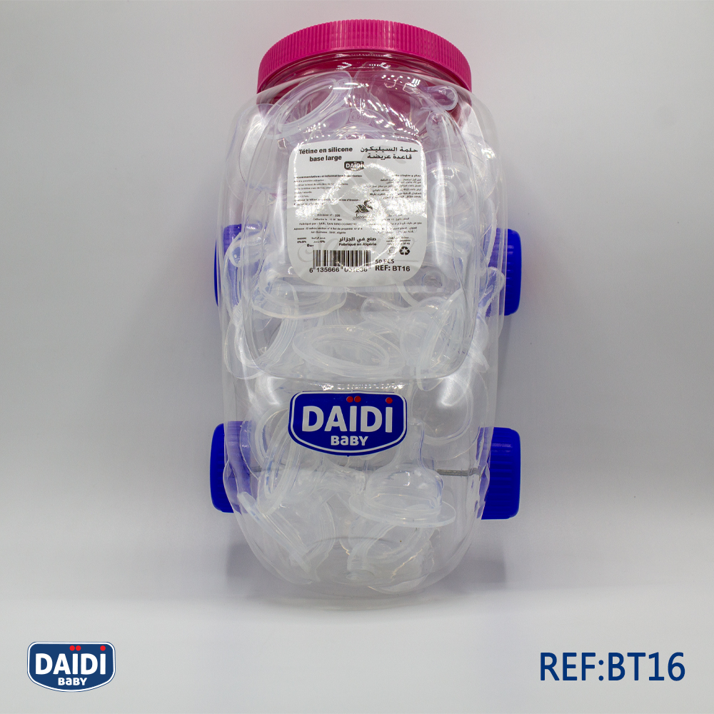 bouteille pour tétine base large en silicone alimentaire.